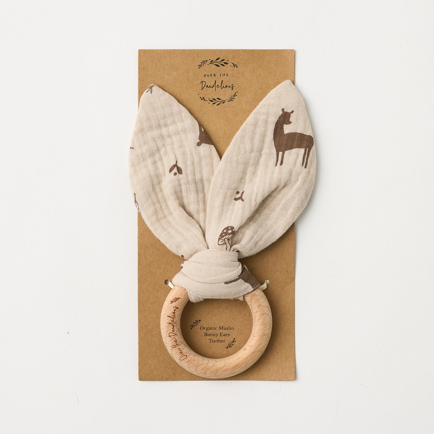 Over The Dandelions Organic Muslin Bunny Ears Teether - Woodlands - Little Reef and Friends