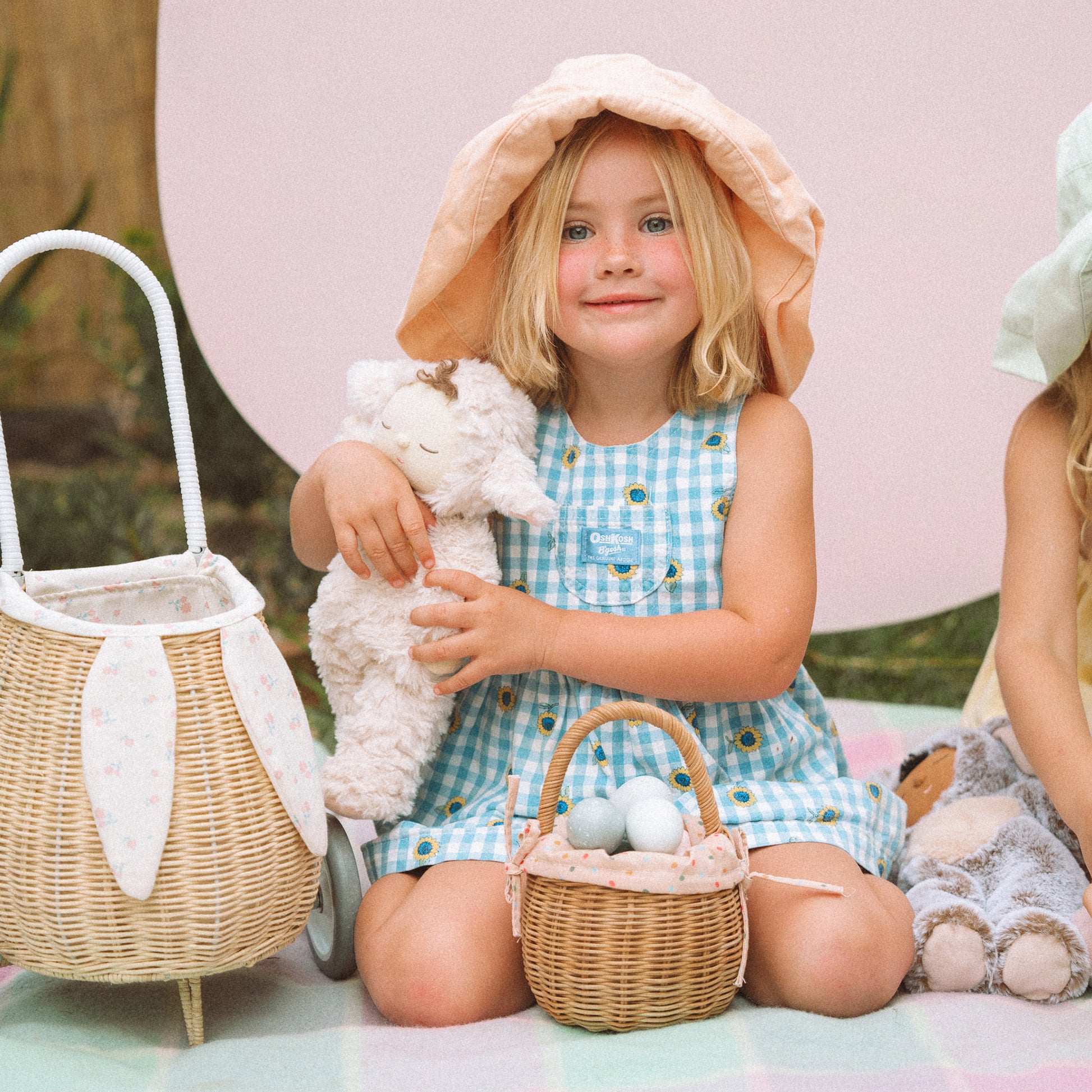 Olli Ella Rattan Bunny Luggy with Lining - Pansy - Little Reef and Friends