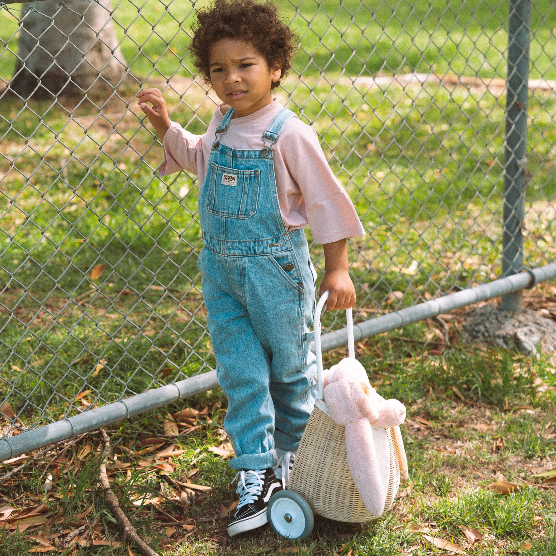 Olli Ella Rattan Bunny Luggy with Lining - Pansy - Little Reef and Friends