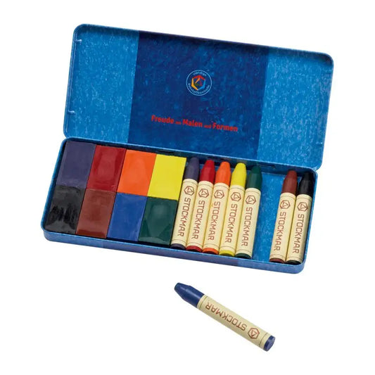 Stockmar Wax Crayons Combo Metal Case - 8 Blocks & 8 Sticks - Little Reef and Friends