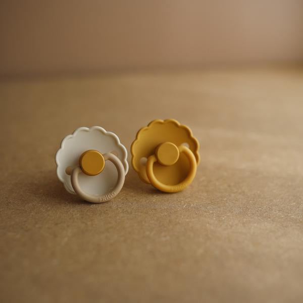 Daisy Colour Block Rubber Pacifier - Chamomile - Little Reef and Friends