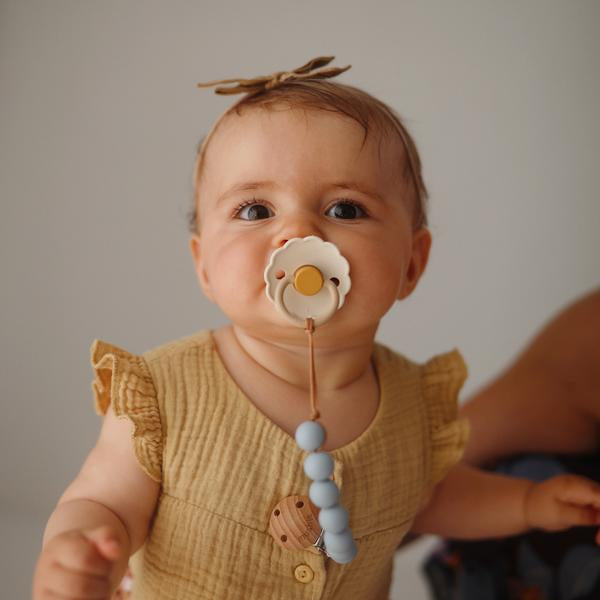 Daisy Colour Block Rubber Pacifier - Chamomile - Little Reef and Friends