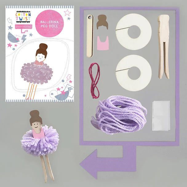 Make Your Own - Pom Pom Ballerina Peg Doll Kit - Little Reef and Friends